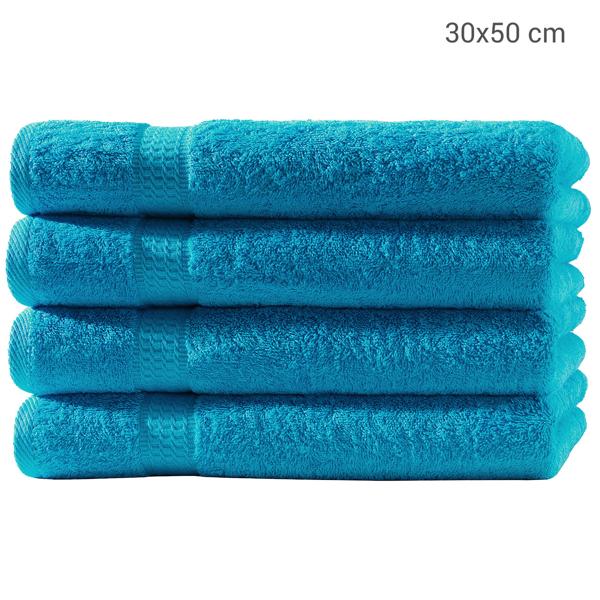 4er-Set Gästetücher - luxuriöse 100% Baumwolle, 30x50 cm, kuschelweich & saugstark - türkis mit 2 Bordüren, OEKO-TEX Standard 100, maschinenwaschbar