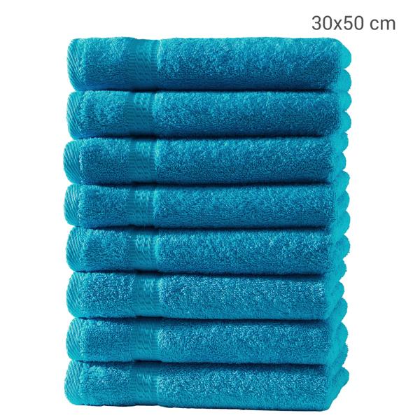 8er-Set Gästetücher - Luxuriöse 100% Baumwolle 500 g/m² - Kuschelweich, saugstark & schnelltrocknend - 30x50 cm, 2 Bordüren, Türkis