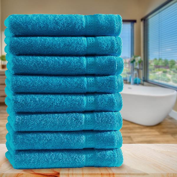 8er-Set Gästetücher - Luxuriöse 100% Baumwolle 500 g/m² - Kuschelweich, saugstark & schnelltrocknend - 30x50 cm, 2 Bordüren, Türkis