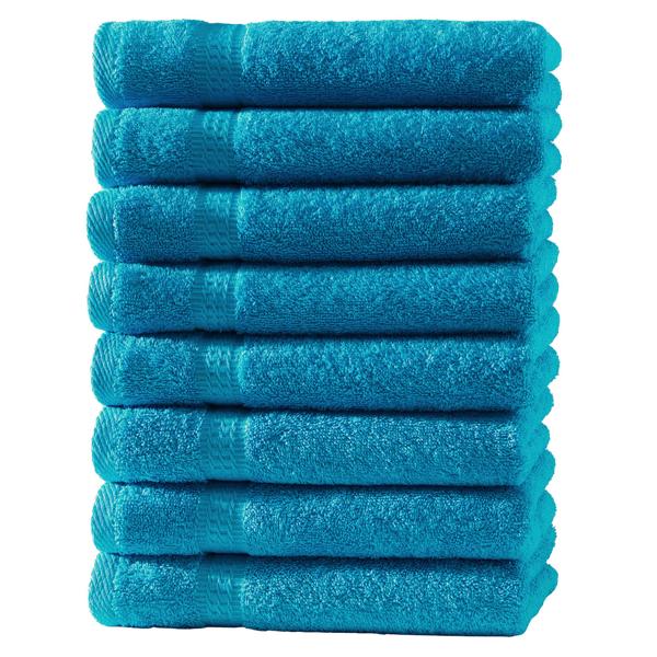 8er-Set Gästetücher - Luxuriöse 100% Baumwolle 500 g/m² - Kuschelweich, saugstark & schnelltrocknend - 30x50 cm, 2 Bordüren, Türkis