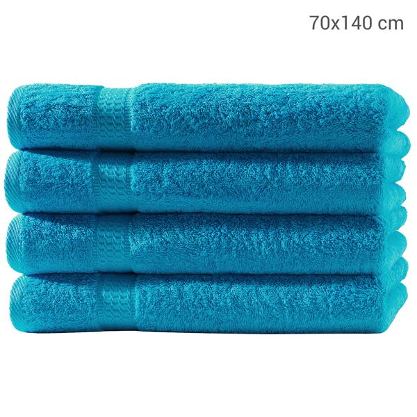 4er-Set Duschtücher - 70x140 cm in Türkis - 100% luxuriöse Baumwolle - Kuschelweich, saugstark, schnelltrocknend & OEKO-TEX Standard 100 zertifiziert - Mit 2 Bordüren