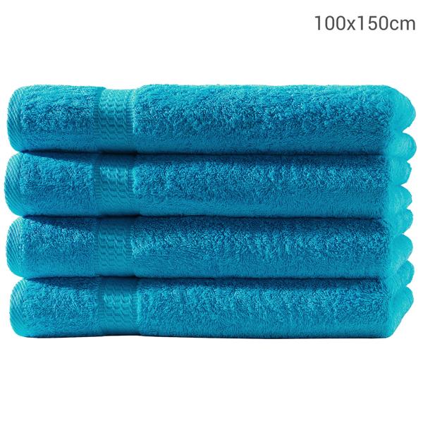 4er-Set Badetücher luxuriöse Baumwolle - 100x150 cm kuschelweich saugstark schnell trocknend - OEKO-TEX zertifiziert, türkis mit 2 Bordüren