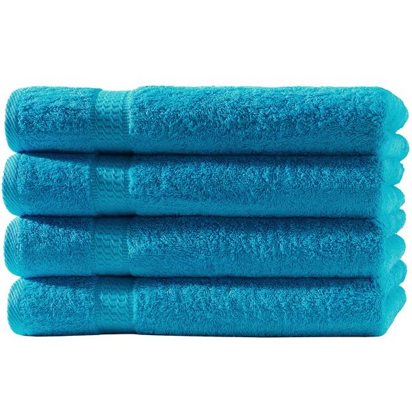 4er-Set Badetücher luxuriöse Baumwolle - 100x150 cm kuschelweich saugstark schnell trocknend - OEKO-TEX zertifiziert, türkis mit 2 Bordüren