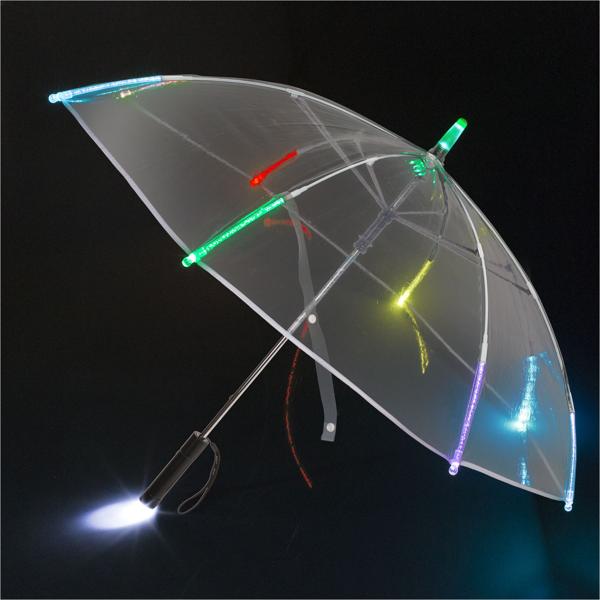 2er-Set Farbwechsel-LED Regenschirm (transparent, 98 cm) mit 10 LEDs, 2 Leuchtmodi & Taschenlampe – Einzigartig & leuchtend durch den Regen