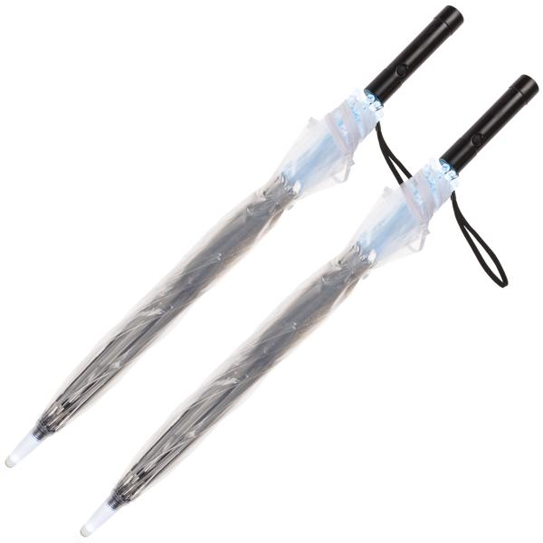 2er-Set Farbwechsel-LED Regenschirm (transparent, 98 cm) mit 10 LEDs, 2 Leuchtmodi & Taschenlampe – Einzigartig & leuchtend durch den Regen
