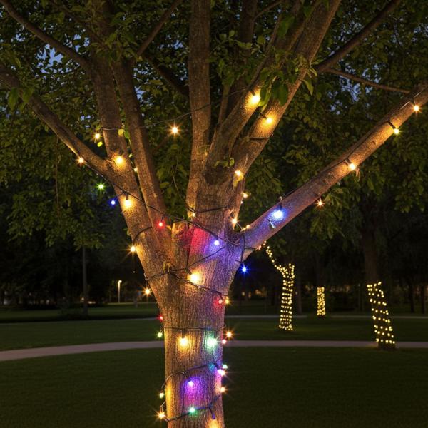 2er-Set Lichterkette für Innen und Aussen, 40 LEDs, warmweiss und bunt, Timer, IP44, Batterie, multicolor für zauberhafte Lichteffekte