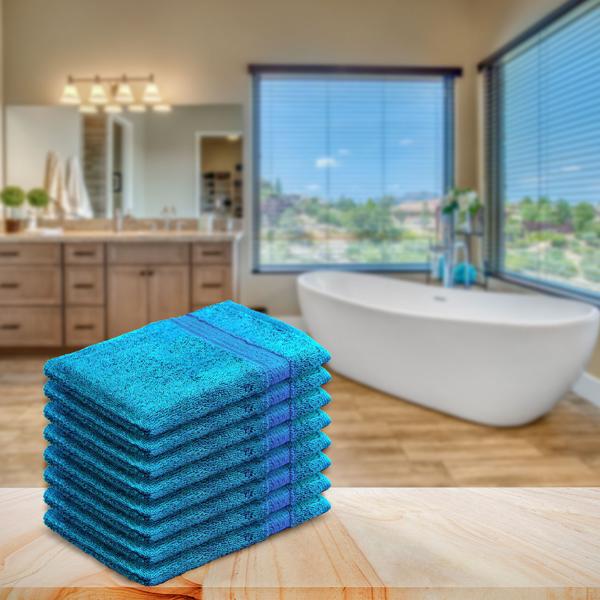 8er-Set Waschhandschuhe aus 100% Baumwolle, Frottee-Waschlappen - sehr saugstark, strapazierfähig & schnell trocknend - 2 Bordüren, 60°C waschbar, türkis