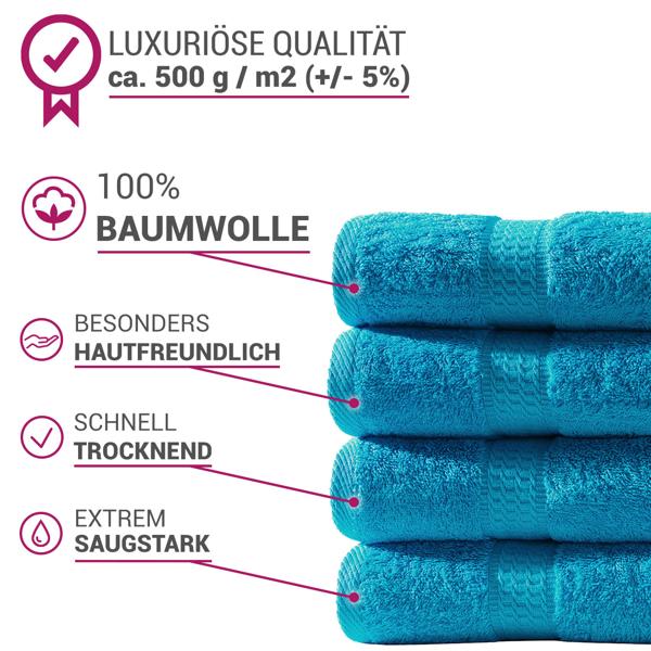 Handtuchset 12-teilig - 4 Gäste-, 4 Hand- & 4 Duschtücher - 100% Baumwolle, türkis - kuschelweich, saugstark, OEKO-TEX Standard 100 zertifiziert