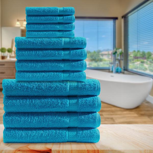Handtuchset 12-teilig - 4 Gäste-, 4 Hand- & 4 Badetücher aus 100% Baumwolle, türkis - OEKO-TEX Standard 100, maschinenwaschbar, saugstark