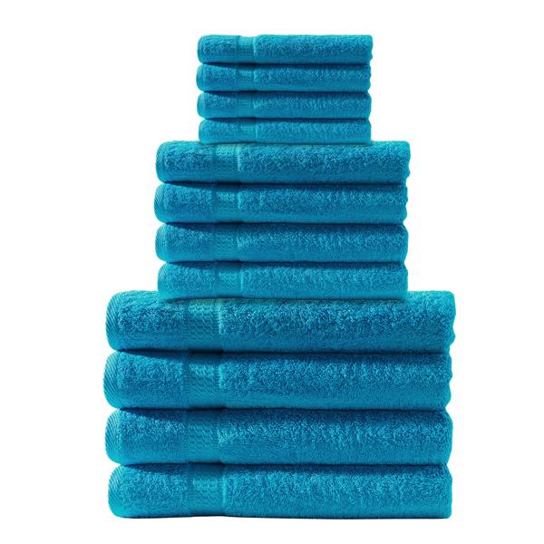 Handtuchset 12-teilig - 4 Gäste-, 4 Hand- & 4 Badetücher aus 100% Baumwolle, türkis - OEKO-TEX Standard 100, maschinenwaschbar, saugstark