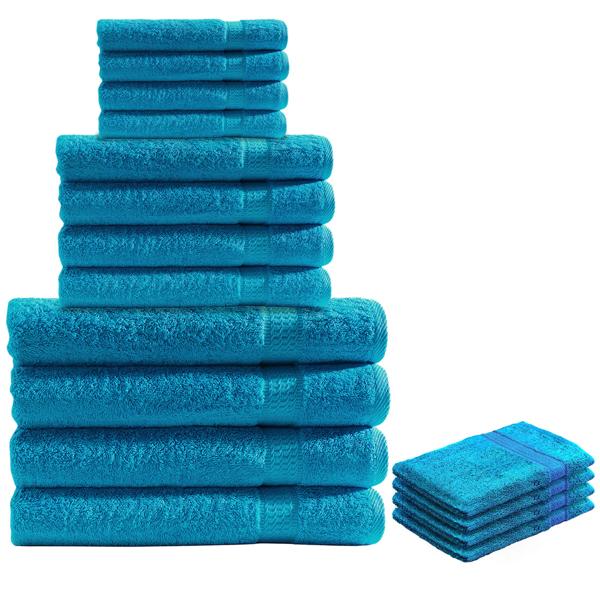 16-teiliges Frottee Handtuch-Set Türkis - Saugstark, strapazierfähig, schnelltrocknend - 100% Baumwolle, 500g/m², OEKO-TEX Standard 100