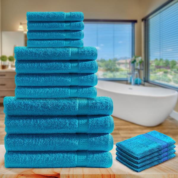 16-teiliges Handtuch-Set Frottee aus 100% Baumwolle - Saugstark, weich & langlebig für Bad, Wellness & Sport - OEKO-TEX zertifiziert, türkis