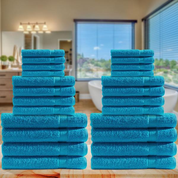 24-teiliges Handtuchset - luxuriöse 100% Baumwolle türkis - 8 Gäste-, 8 Hand- & 8 Badetücher - kuschelweich, saugstark & OEKO-TEX Standard 100