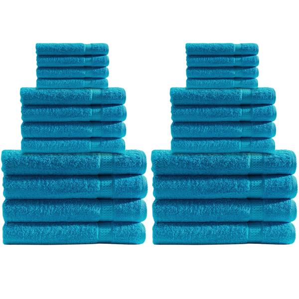 24-teiliges Handtuchset - luxuriöse 100% Baumwolle türkis - 8 Gäste-, 8 Hand- & 8 Badetücher - kuschelweich, saugstark & OEKO-TEX Standard 100