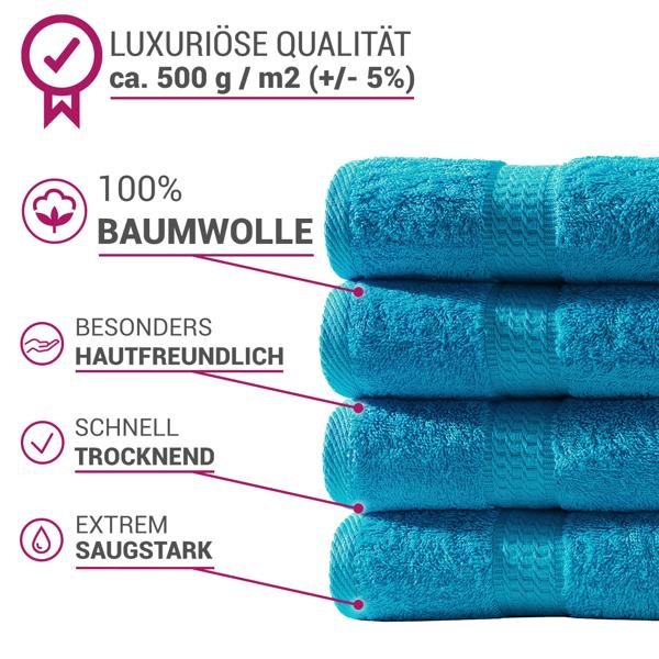 24-teiliges Handtuchset - luxuriöse 100% Baumwolle türkis - 8 Gäste-, 8 Hand- & 8 Badetücher - kuschelweich, saugstark & OEKO-TEX Standard 100
