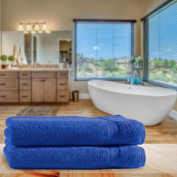 2er-Set Luxus Duschtücher (70x140cm): 100% Baumwolle (500g/m²), Royal blau, 2 Bordüren - Saugstark, weich, schnelltrocknend