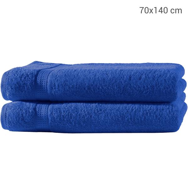 2er-Set Luxus Duschtücher (70x140cm): 100% Baumwolle (500g/m²), Royal blau, 2 Bordüren - Saugstark, weich, schnelltrocknend