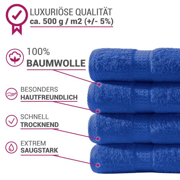 Badetuch 100x150cm - luxuriöse 100% Baumwolle, 500 g/m², saugstark, schnell trocknend - kuschelweich, hautfreundlich, royal mit 2 Bordüren