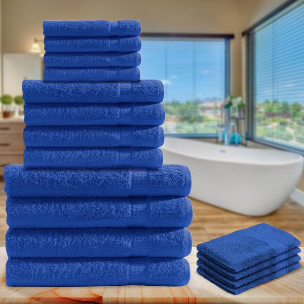 16-tlg. Handtuch-Set Frottee, royal - 4x Gäste-, Hand-, Dusch- & Waschlappen - 100% Baumwolle, 500 g/m² - Saugstark & Pflegeleicht