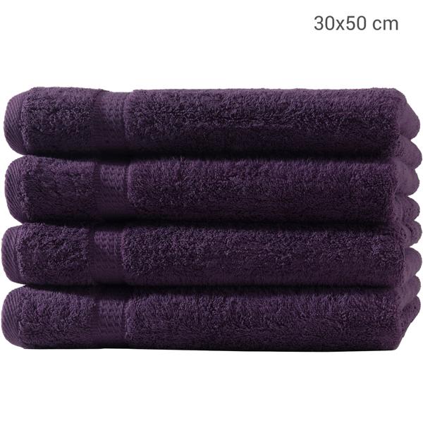 4er-Set Gästetücher - 100% luxuriöse Baumwolle, kuschelweich & saugstark - 30x50 cm, 2 Bordüren, aubergine - Maschinenwäsche bis 60°, schnelltrocknend