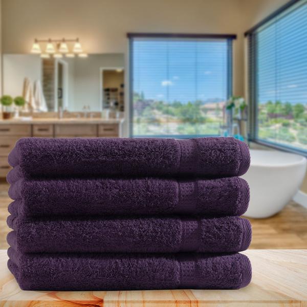 4er-Set Handtücher - 50x100cm aubergine - 100% luxuriöse Baumwolle, hautfreundlich, saugstark, schnell trocknend - Mit 2 Bordüren, maschinenwaschbar bis 60°