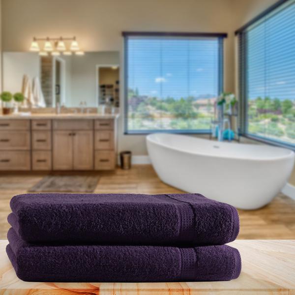 2er-Set Duschtücher - 100% luxuriöse Baumwolle, 70x140 cm, kuschelweich & saugstark, aubergine - hautfreundlich, schnell trocknend, mit 2 Bordüren