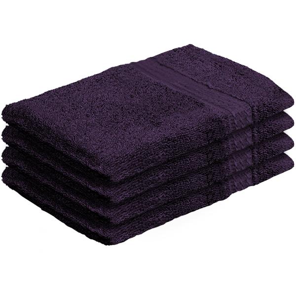 4er-Set Waschhandschuhe Aubergine - 100% Baumwolle, flauschig weich & saugstark für tägliche Routine - 500 g/m2, 60°C maschinenwaschbar