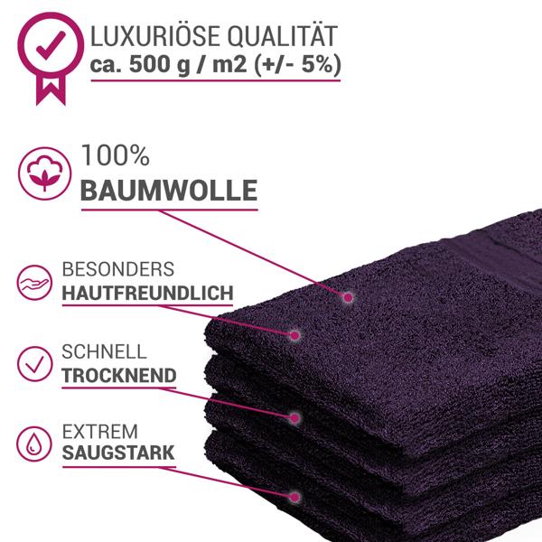 4er-Set Waschhandschuhe Aubergine - 100% Baumwolle, flauschig weich & saugstark für tägliche Routine - 500 g/m2, 60°C maschinenwaschbar