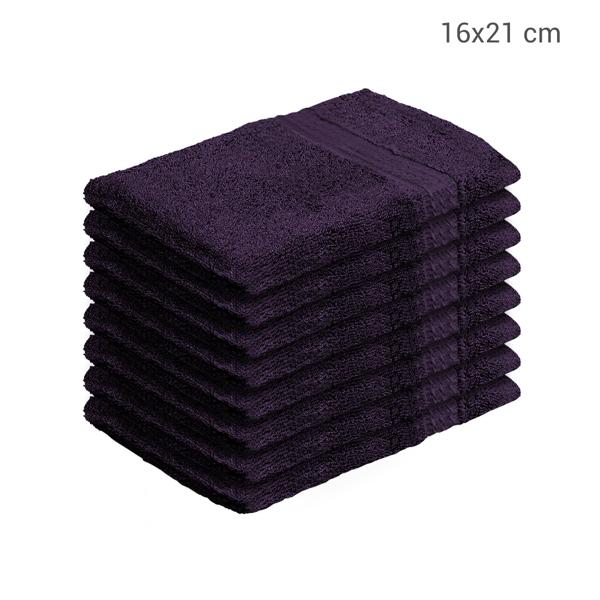 8er-Set Waschhandschuhe Frottee - 100% Baumwolle, flauschig weich & saugstark - Mit Schlaufe, 60°C waschbar - Aubergine, 21x16cm, 500g/m²