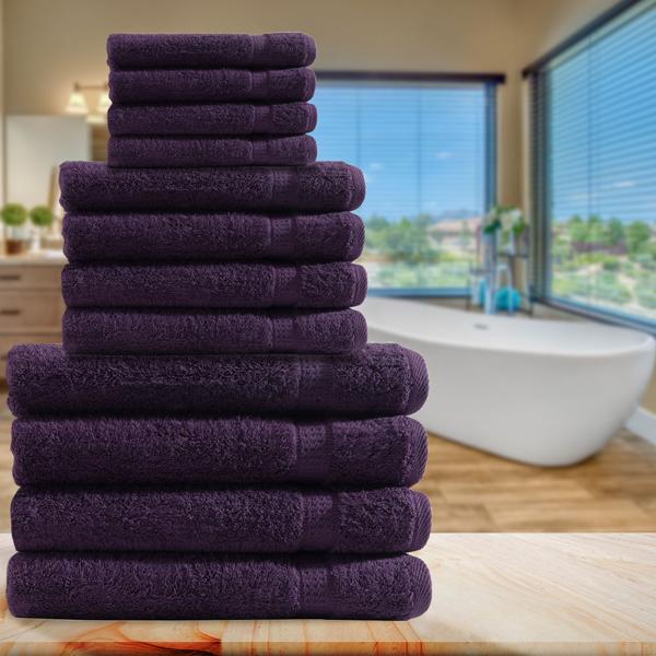 Handtuchset 12-teilig - luxuriöse Baumwollqualität, kuschelweich & saugstark - maschinenwaschbar bis 60°, aubergine für Bad & Gäste