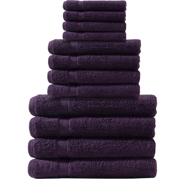 Handtuchset 12-teilig - luxuriöse Baumwollqualität, kuschelweich & saugstark - maschinenwaschbar bis 60°, aubergine für Bad & Gäste