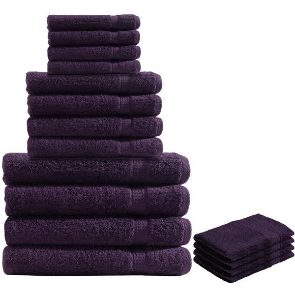 16-tlg. Frottee Handtuch-Set Aubergine - Flauschig weich, saugstark & strapazierfähig - 4x Gäste-, Hand-, Badetücher, 4x Waschlappen - 100% Baumwolle, 500g/m²
