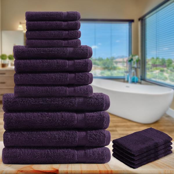 16-teiliges Frottee Handtuch-Set aubergine - Flauschig weich, saugstark & schnelltrocknend - 100% Baumwolle, 500 g/m², 60° waschbar