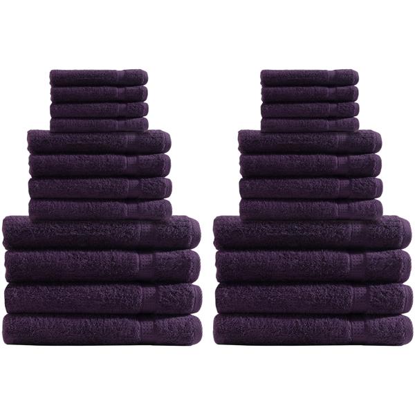 24-teiliges Handtuchset - 8x Gäste-, 8x Hand-, 8x Badetücher - 100% Baumwolle, aubergine - Kuschelweich, saugstark, schnell trocknend - 500 g/m²