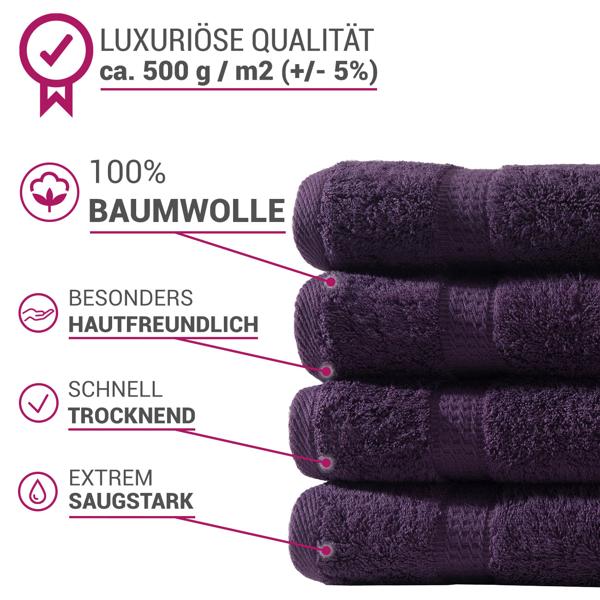 24-teiliges Handtuchset aubergine - je 8 Gäste-, Hand- & Duschtücher aus 100% Baumwolle - kuschelweich, saugstark & schnelltrocknend