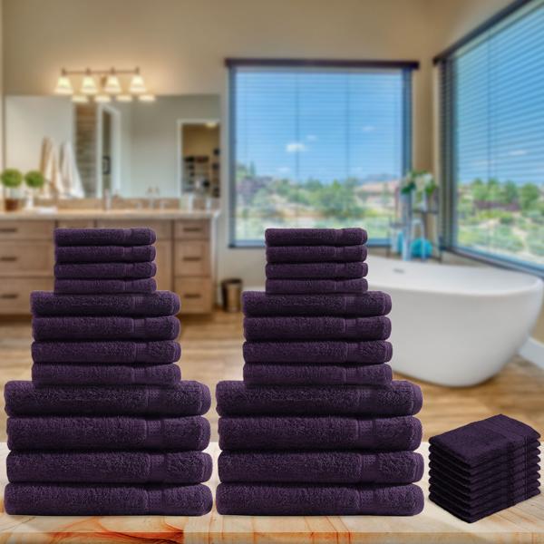 32tlg. Frottee Handtuch-Set Aubergine - Flauschig weich & saugstark für Badezimmer - 8x Gäste-, 8x Hand-, 8x Bade-, 8x Waschlappen - 100% Baumwolle - 500g/m²