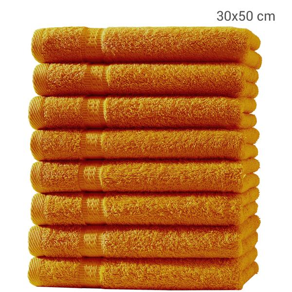8er-Set Gästetücher - luxuriöse 100% Baumwolle, 30x50 cm, 500 g/m² - weich, saugstark, schnelltrocknend - 2 Bordüren, terra - für Bad, Gästezimmer