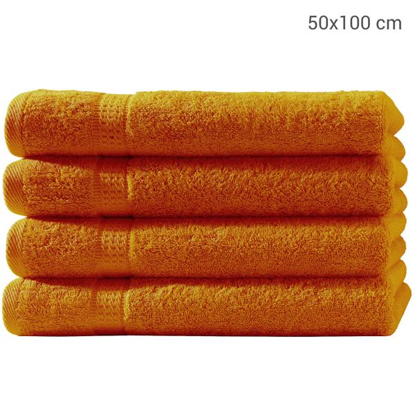 4er-Set Handtücher 50x100 cm - 100% luxuriöse Baumwolle - Kuschelweich, saugstark & schnell trocknend - Mit 2 Bordüren, Farbe Terra