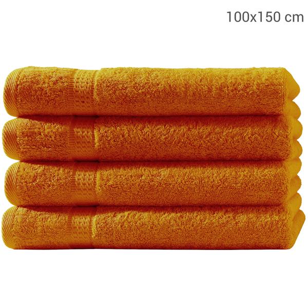 4er-Set Badetücher 100x150 cm - 100% luxuriöse Baumwolle, kuschelweich, saugstark & schnelltrocknend - Terra Farbe, 2 Bordüren, maschinenwaschbar