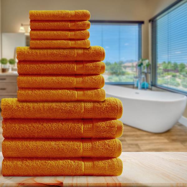 Handtuchset 12-teilig, je 4 Gäste-, Hand- und Badetücher, 100% Baumwolle, terra