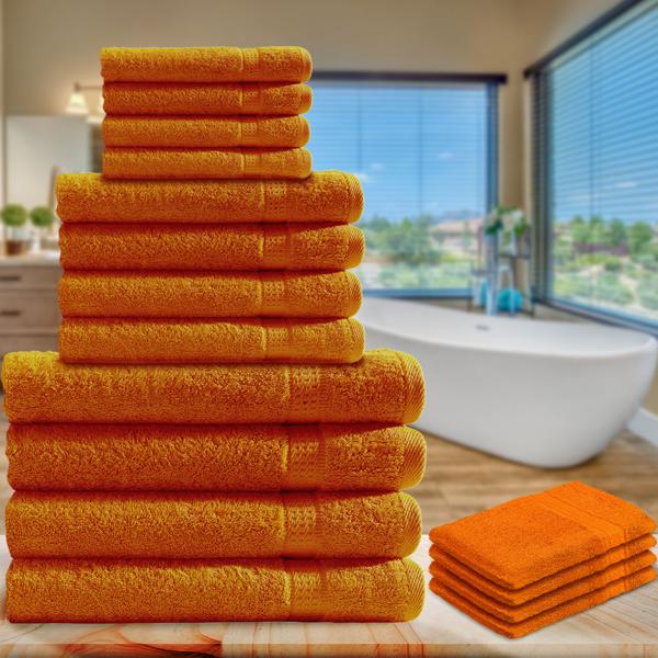 16tlg. Handtuchset - 4x Gäste-, 4x Hand-, 4x Badehandtücher, 4x Waschlappen - 100% Baumwolle (500g/m²) - kuschelweich, saugstark, schnelltrocknend - terra