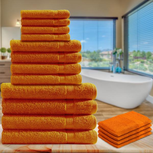 Handtuchset 16-teilig - Luxuriöse 100% Baumwolle (500g/m²) terra - 4x Gäste-, Hand-, Dusch-, Waschlappen - Saugstark, kuschelweich, maschinenwaschbar