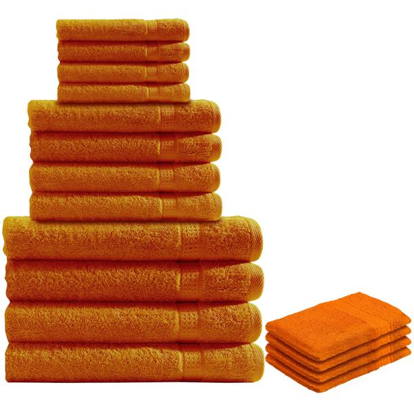 Handtuchset 16-teilig - Luxuriöse 100% Baumwolle (500g/m²) terra - 4x Gäste-, Hand-, Dusch-, Waschlappen - Saugstark, kuschelweich, maschinenwaschbar