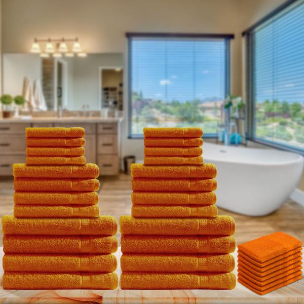 32-teiliges Handtuchset Frottee - Kuschelweiche, saugstarke Baumwolle (500g/m²) - 8x Gäste-, Hand-, Dusch-, Waschlappen terra - Elegante Bordüren