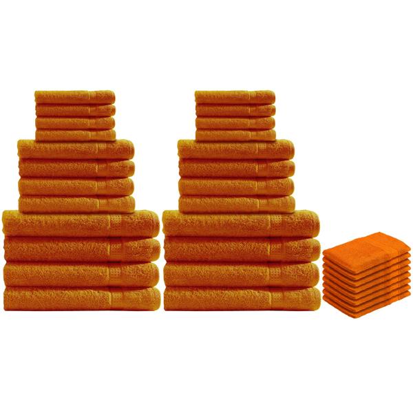 32-teiliges Handtuchset Frottee - Kuschelweiche, saugstarke Baumwolle (500g/m²) - 8x Gäste-, Hand-, Dusch-, Waschlappen terra - Elegante Bordüren