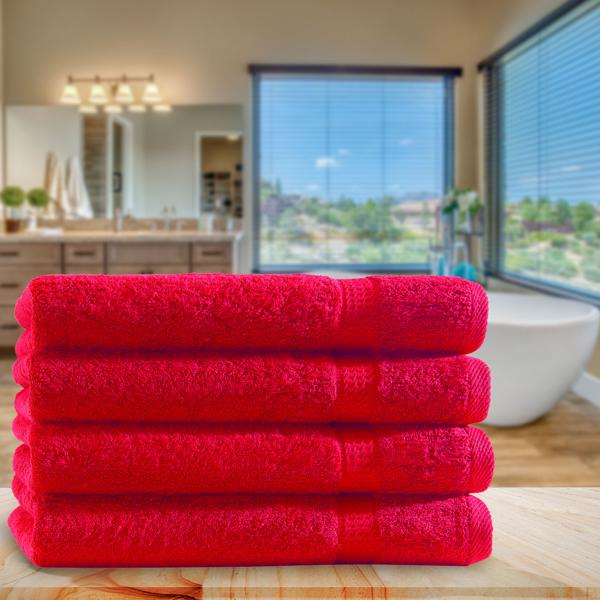 4er-Set Gästetücher - 100% luxuriöse Baumwolle, flauschig & saugstark - 30x50 cm, rot, 2 Bordüren, OEKO-TEX Standard 100, maschinenwaschbar, trocknergeeignet