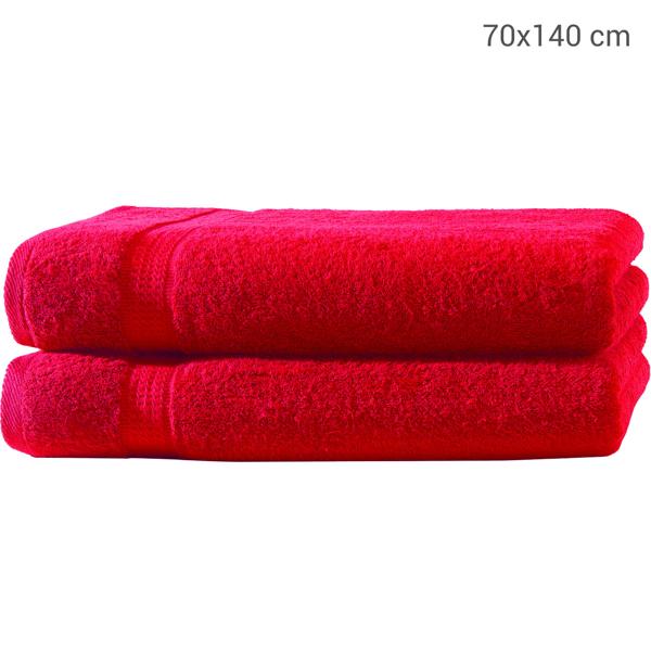 2er-Set Luxus Duschtücher 70x140cm Rot - Flauschig & Saugstark - 100% Baumwolle - OEKO-TEX zertifiziert - Mit 2 Bordüren & schnelltrocknend