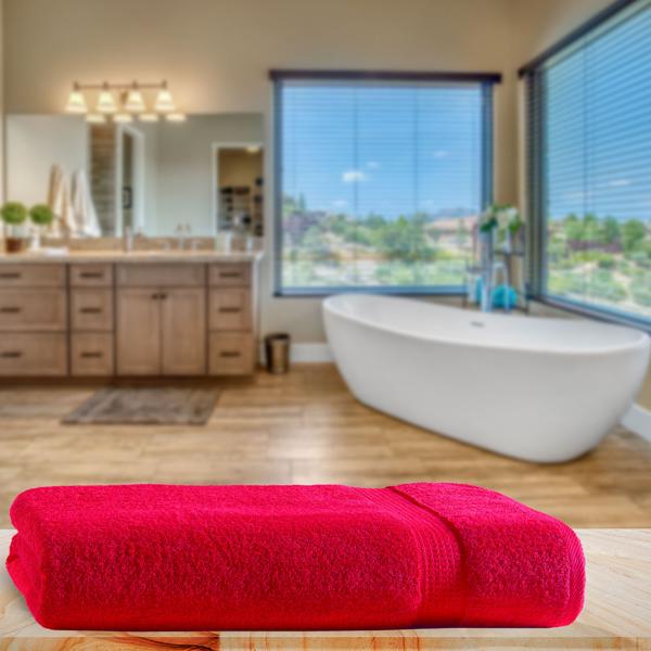 Badetuch 100x150cm Rot - 100% luxuriöse Baumwolle - Kuschelweich, saugstark & schnell trocknend - 2 Bordüren, OEKO-TEX Standard 100, maschinenwaschbar 60°C