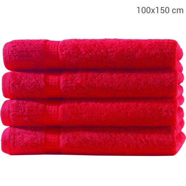 4er-Set Badetücher Rot - 100x150cm luxuriöse Baumwolle - Kuschelweich, saugstark, schnelltrocknend, OEKO-TEX Standard 100, 2 Bordüren