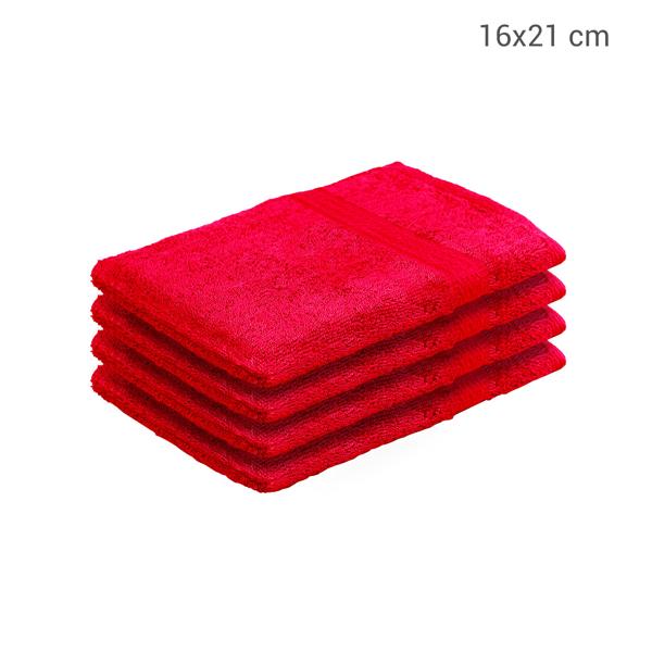 4er-Set Waschhandschuhe aus 100% Baumwolle, rot - flauschig & saugstark mit Peeling-Effekt - 21x16 cm, 500g/m², OEKO-TEX, 60°C waschbar, trocknergeeignet